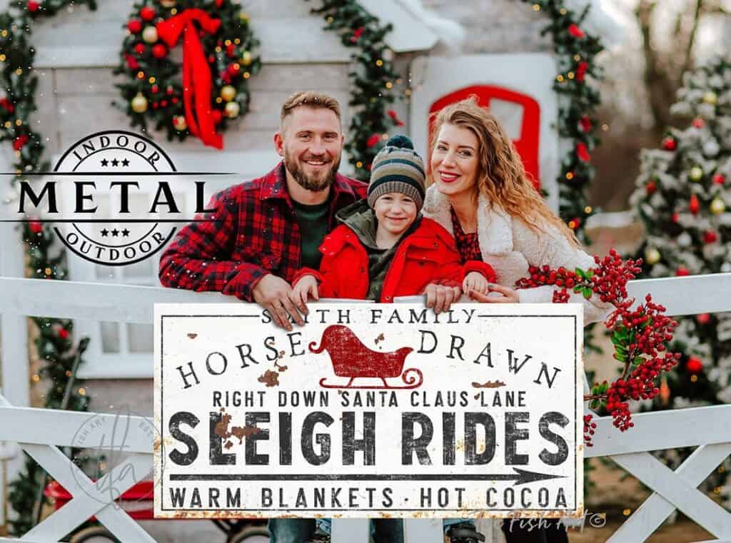 Last Name Sleigh Sign | Farmhouse Christmas Sleigh Rides Sign | Large Custom Canvas | Rustic Country Holiday Christmas Gift - high quality CH64