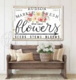 Flower Market Personalized Custom Family Name Sign Vintage Farmhouse Wall Décor handmade by ToeFishArt. Original, custom, personalized wall decor signs. Canvas, Wood or Metal. Rustic modern farmhouse, cottagecore, vintage, retro, industrial, Americana, primitive, country, coastal, minimalist.