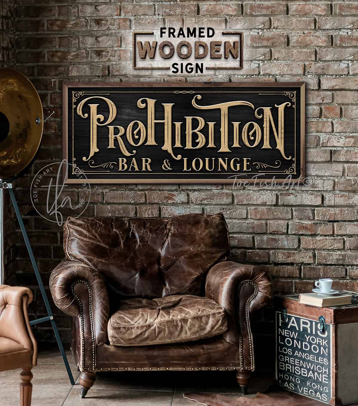 Prohibition Bar & Lounge Sign Framed Wood Shiplap - Toe Fish Art