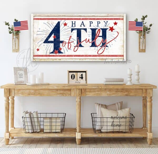 Happy 4th of July Sign Wall Decor 1776 Fourth Independence Day USA Patriotic Canvas Print Art ToeFishArt handmade by ToeFishArt. Original, custom, personalized wall decor signs. Canvas, Wood or Metal. Rustic modern farmhouse, cottagecore, vintage, retro, industrial, Americana, primitive, country, coastal, minimalist.