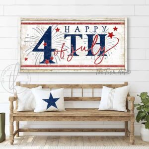 Happy 4th of July Sign Wall Decor 1776 Fourth Independence Day USA Patriotic Canvas Print Art ToeFishArt handmade by ToeFishArt. Original, custom, personalized wall decor signs. Canvas, Wood or Metal. Rustic modern farmhouse, cottagecore, vintage, retro, industrial, Americana, primitive, country, coastal, minimalist.