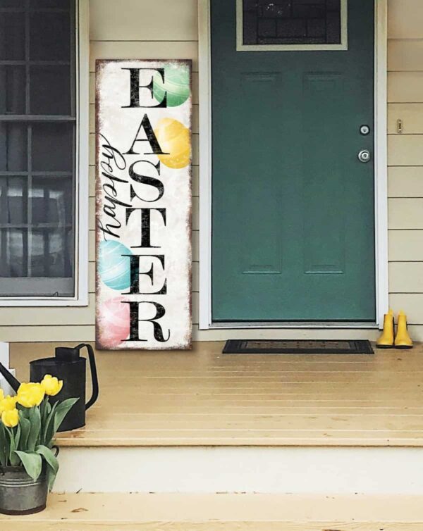 Happy Easter Sign, Easter Spring Decoration, Porch Leaner Canvas Sign for Covered Entryway, Foyer ToeFishArt handmade by ToeFishArt. Original, custom, personalized wall decor signs. Canvas, Wood or Metal. Rustic modern farmhouse, cottagecore, vintage, retro, industrial, Americana, primitive, country, coastal, minimalist.