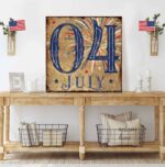 Toe Fish Art 4th of July Sign Vintage Fourth Of July Decor handmade by ToeFishArt. Original, custom, personalized wall decor signs. Canvas, Wood or Metal. Rustic modern farmhouse, cottagecore, vintage, retro, industrial, Americana, primitive, country, coastal, minimalist.