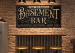 Toe Fish Art Personalized Basement Bar Sign Custom Family Name Sign handmade by ToeFishArt. Original, custom, personalized wall decor signs. Canvas, Wood or Metal. Rustic modern farmhouse, cottagecore, vintage, retro, industrial, Americana, primitive, country, coastal, minimalist.