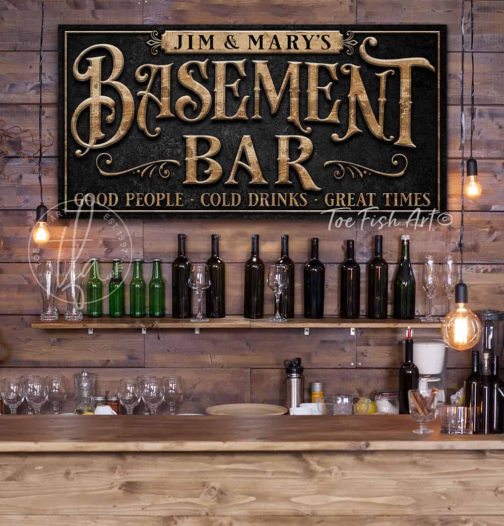 Personalized Basement Bar Sign - ToeFishArt