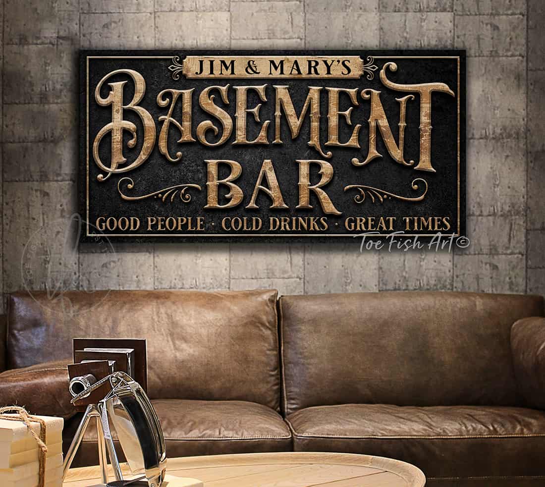 Basement Bar Canvas or Metal Personalized Sign