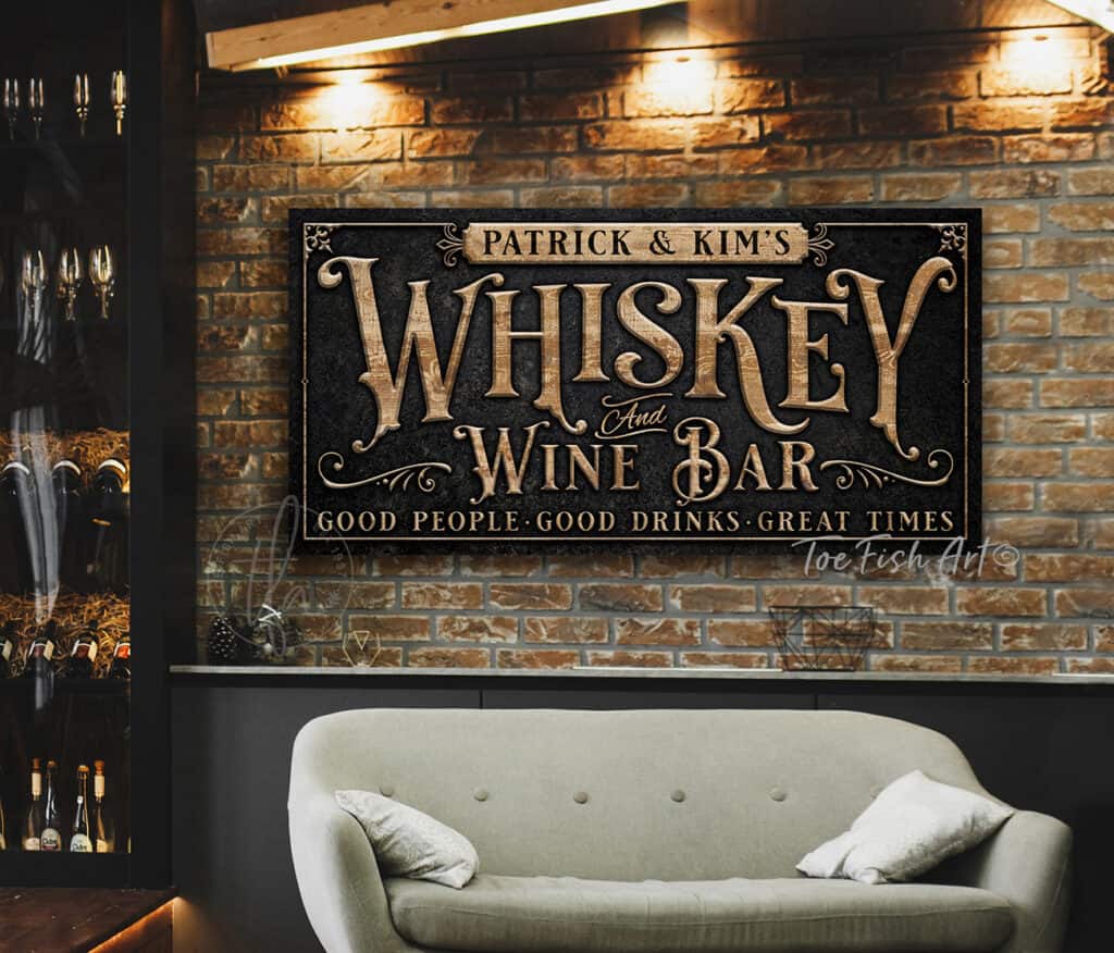 Whiskey and Wine Bar Personalized Sign by ToeFishArt