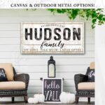 Family Name Last Name Sign canvas or outdoor metal handmade by ToeFishArt. Original, custom, personalized wall decor signs. Canvas, Wood or Metal. Rustic modern farmhouse, cottagecore, vintage, retro, industrial, Americana, primitive, country, coastal, minimalist.