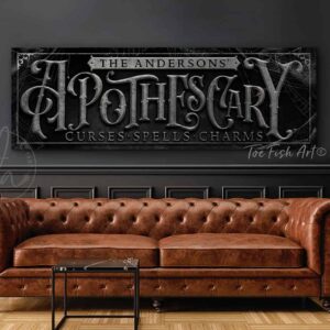 ApotheScary Personalized Custom Halloween Decoration Sign handmade by ToeFishArt. Original, custom, personalized wall decor signs. Canvas, Wood or Metal. Rustic modern farmhouse, cottagecore, vintage, retro, industrial, Americana, primitive, country, coastal, minimalist.
