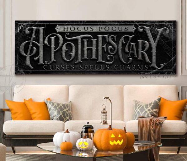 ApotheScary Personalized Custom Halloween Decoration Sign handmade by ToeFishArt. Original, custom, personalized wall decor signs. Canvas, Wood or Metal. Rustic modern farmhouse, cottagecore, vintage, retro, industrial, Americana, primitive, country, coastal, minimalist.
