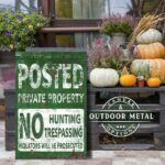 Posted Private Property No Hunting Trespassing Green and White Vertical Rustic Canvas or Outdoor Metal Sign handmade by ToeFishArt. Original, custom, personalized wall decor signs. Canvas, Wood or Metal. Rustic modern farmhouse, cottagecore, vintage, retro, industrial, Americana, primitive, country, coastal, minimalist.