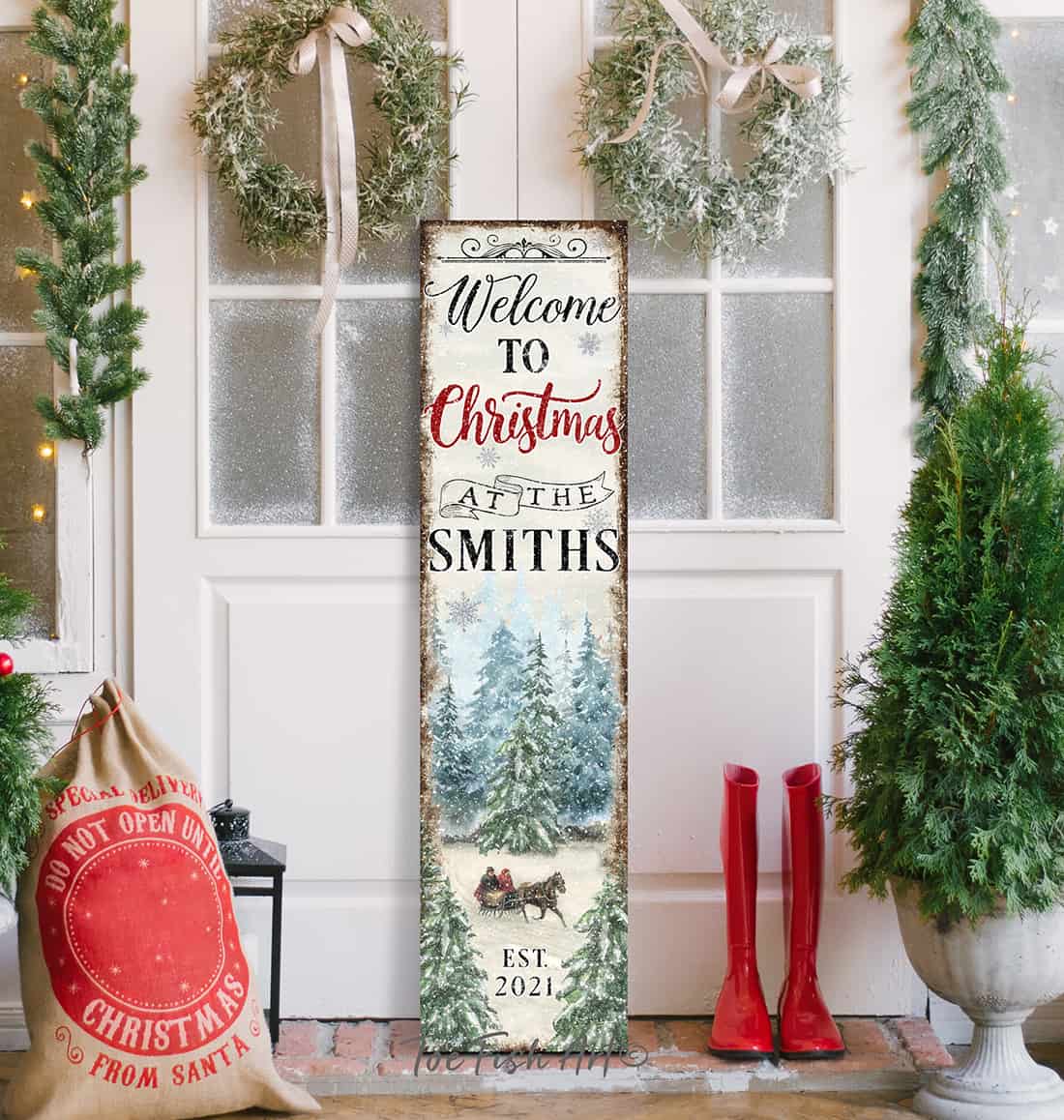 Christmas Canvas or Outdoor Metal Welcome Sign - ToeFishArt