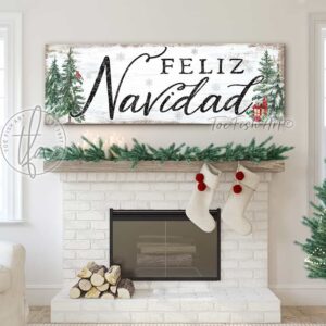ToeFishArt Feliz Navidad Spanish Merry Christmas Canvas or Outdoor Metal Christmas Nativity Winter Seasonal Holiday Decor Sign Porch Front Door Entryway Welcome Thanksgiving Christmas Catholic Christian Latin American Mexican Puerto Rican Cuban Holidays Winter Seasonal Curb Appeal Outdoor Decoration handmade by ToeFishArt. Feliz Navidad, próspero año y felicidad. Merry Christmas, a prosperous year and happiness. I wanna wish you a Merry Christmas from the bottom of my heart. Original, custom, personalized wall decor signs. Canvas, Wood or Metal. Rustic modern farmhouse, cottagecore, vintage, retro, industrial, Americana, primitive, country, coastal, minimalist.