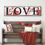 ToeFishArt LOVE Be Mine XOXO Valentine's Seasonal Decoration Canvas or Outdoor Metal Sign Decor with many Color Options Available for your Front Door Entryway Welcome Cozy Living Room Bedroom Holiday Porch Door Greeter Curb Appeal Decor handmade by woman-owned USA American family business ToeFishArt. High quality American sourced raw materials. Original, custom, personalized wall decor signs. Canvas, Wood or Metal. Rustic modern farmhouse, cottagecore, vintage, retro, industrial, Americana, primitive, country, coastal, minimalist.