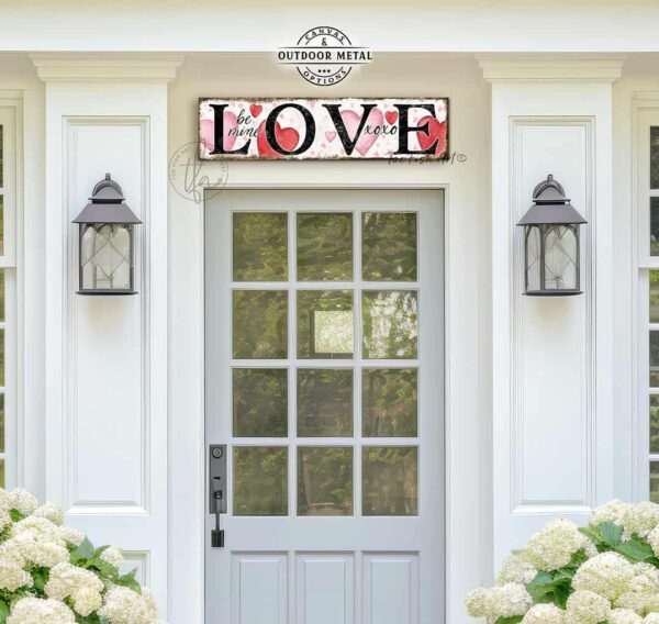 ToeFishArt LOVE Be Mine XOXO Valentine's Seasonal Decoration Canvas or Outdoor Metal Sign Decor with many Color Options Available for your Front Door Entryway Welcome Cozy Living Room Bedroom Holiday Porch Door Greeter Curb Appeal Decor handmade by woman-owned USA American family business ToeFishArt. High quality American sourced raw materials. Original, custom, personalized wall decor signs. Canvas, Wood or Metal. Rustic modern farmhouse, cottagecore, vintage, retro, industrial, Americana, primitive, country, coastal, minimalist.