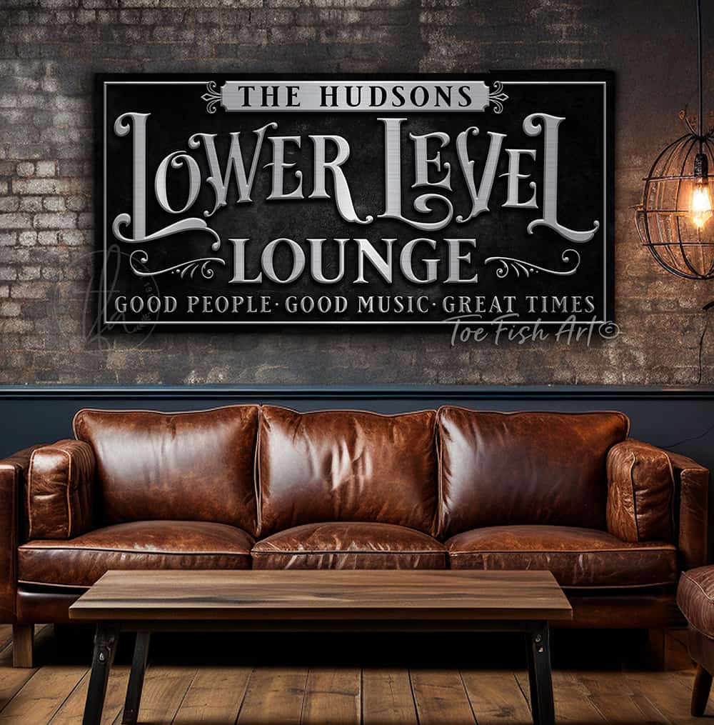 Lower Level Lounge Personalized Canvas or Metal - Toe Fish Art