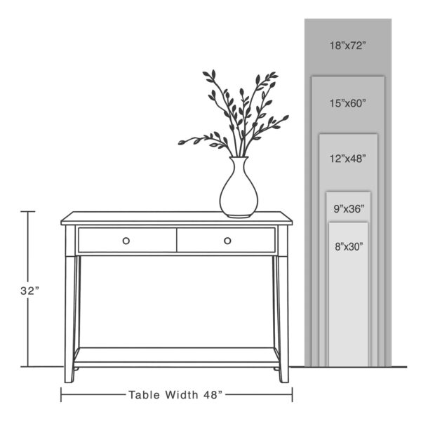 Toe Fish Art signs Size Guide for 18"x72", 15"x60", 12"x48", 9"x36", and 8"x30" vertical - portrait signs.