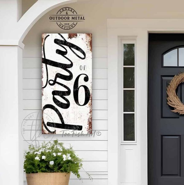 Toe Fish Art Personalized Part of Number Vertical Rustic sign Canvas or Outdoor Metal. Chic rustic farmhouse black and white rust outdoor porch entryway foyer dining living room sign handmade by ToeFishArt. Outdoor Exterior Commercial-Grade durable Metal Sign handmade in the USA and built to last a lifetime by the Toe Fish Art family artisans. Add your family household number to this beautiful original artwork for unique eye-catching decor indoors or outdoor curb appeal. Original, custom, personalized wall decor signs. Canvas, Wood or Metal. Rustic modern farmhouse, cottagecore, vintage, retro, industrial, Americana, primitive, country, coastal, minimalist.