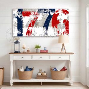Toe Fish Art Vintage 1776 Canvas or Outdoor Metal 4th of July Patriotic Decoration, Rustic White style sign, Patriotic Red White and Blue design, vintage Independence Day artwork handmade by ToeFishArt. Outdoor Exterior Commercial-Grade durable Metal Sign handmade in the USA and built to last a lifetime by the Toe Fish Art family artisans. Add patriotic curb appeal with this beautiful original artwork for unique eye-catching decor indoors or outdoors. Adds great outdoor curb appeal for your Fourth of July Independence Day parties and celebrations! Original, custom, personalized wall decor signs. Canvas, Wood or Metal. Rustic modern farmhouse, cottagecore, vintage, retro, industrial, Americana, primitive, country, coastal, minimalist.