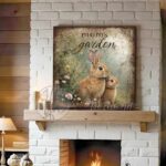 Toe Fish Art’s vintage-inspired painting features a charmingly cute pair of brown bunny rabbits amid pastel wildflowers in a green meadow. This artwork is perfect for gardeners and nature lovers! Surrounded by delicate spring florals, the scene is set against a rustic background, perfect for seasonal spring or Easter decor. Make this piece unique by customizing it with a personal name, favorite saying, popular quote, or bible verse. This cottage-style artwork is available in framed canvas or outdoor metal, adding a cute, cozy and whimsical touch to any space in your home. Blending rustic primitive country charm with cottage farmhouse style, this unique handcrafted artwork is made of durable high-quality framed canvas or outdoor weatherproof solid aluminum metal, making it perfect for incorporating in any reorganizing or spring cleaning project, indoors or outdoors. Proudly made in the USA, each piece is designed to last a lifetime by the artisans at Toe Fish Art. This beautiful square-shaped painting enhances any decor, adding eye-catching appeal. It’s perfect for display in a porch, entryway, patio, lanai, deck, veranda, living room, fireplace hearth or mantel, kitchen, breakfast nook, or bedroom, or as a shelf sitter. A vibrant reminder of renewal and rebirth for the spring season, this artwork fits various styles, including rustic modern farmhouse, cottagecore, vintage, retro, industrial, Americana, primitive, country, coastal, and minimalist. Toe Fish Art is a small family, woman-owned business, creating beautiful decor for almost three decades, since 1997!