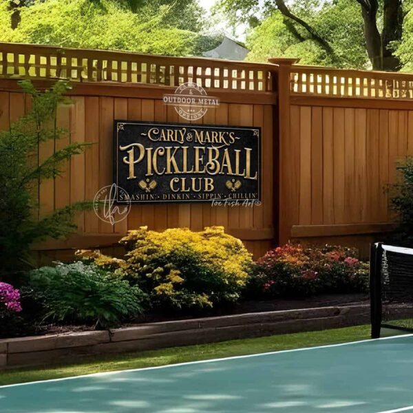 Toe Fish Art’s personalized "Pickleball Club” sign features the phrase "Smashin' Dinkin' Sippin' Chillin’" in rustic gold style lettering on a vintage slate black background. Available as a beautiful framed canvas sign or durable and sleek outdoor metal sign, this custom wall art decor adds humor and charm to your game space or post-play lounge area. Made in America and built to last, perfect for pickleball lovers, sports decor, and custom man cave or backyard court accents. This premium printed sign showcases a detailed, original design ideal for upgrading your sports bar, game room, court-side seating, outdoor entertaining space, or backyard decor. Customized sign, personalized with family name or favorite saying and custom wording options. Available in a huge array of sizes, Toe Fish Art's artisan-made wall decor is expertly made in America with American-sourced materials. This high-end, handcrafted piece can be customized to fit your style! Built to last with genuine craftsmanship, this heirloom decor adds rustic cottage charm and heritage quality to any space. Made in the USA with durable, authentic materials for a beautiful and meaningful display to last year after year. Modern Farmhouse Cottagecore wall decor handcrafted in durable high-quality framed canvas or indoor-outdoor weatherproof solid aluminum metal, handmade in the USA from start to finish! Beautiful, stylish and timeless wall decor artwork. Handmade in the USA by ToeFishArt, and built to last a lifetime by the Toe Fish Art family artisans. This beautiful original artwork adds unique eye-catching decor indoors or outdoors. Perfect for your game room, man cave, sports bar post-game lounge, basement bar, garage bar, patio, lanai, deck, or any outdoor living space. This special decoration is a fun way to celebrate your favorite game with friends. Original, custom, personalized wall decor signs. Canvas, Wood or Metal. Rustic modern farmhouse, cottagecore, vintage, retro, industrial, Americana, primitive, country, coastal, minimalist. Toe Fish Art is a USA small family woman owned business making beautiful decor since 1997.